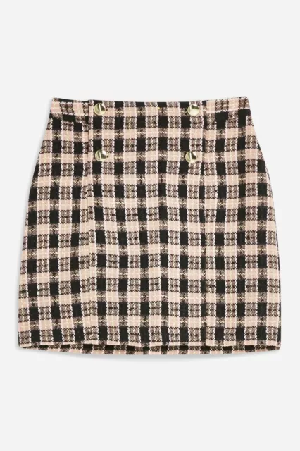 Topshop Womens Sz 10 Plaid & Check Boucle Mini Pencil Skirt Black Pink Gold