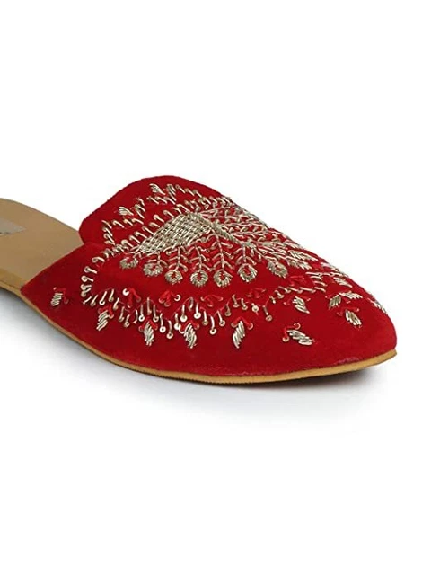 Donna Punjabi Jutti Indiano Sposa Khussa Etnico Mojari Piatto Taglia US 6-11 Red