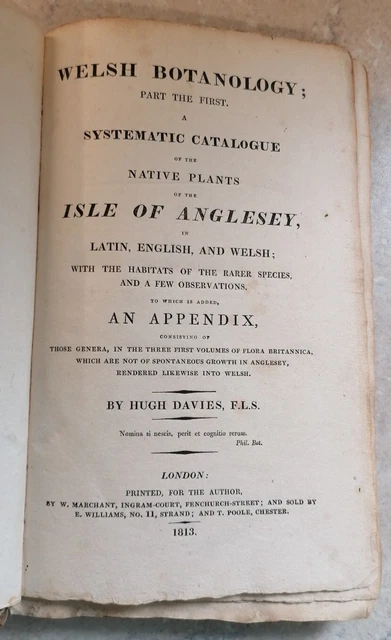 1813 WELSH BOTANOLOGY Catalogue Of Native Planst On Isle Of Anglesey ...