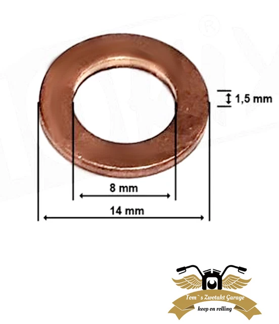 Mofa Moped Kupferdichtung Ölschraube M8 x 14mm Öldichtung