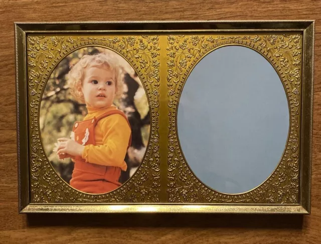 Vintage Carr Double Picture Photo Frame Metal Fancy Ornate 7 7/8” x 5 1/8” C17