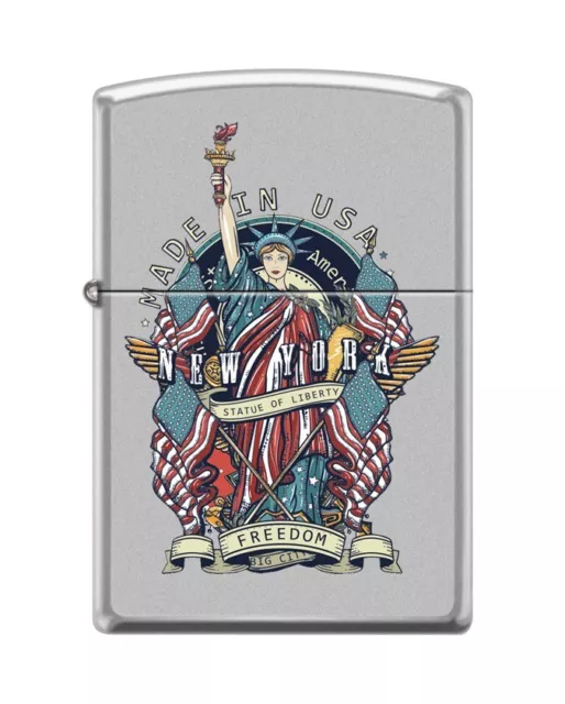 Zippo 9002, New York- Statue of Liberty, Satin Chrome Finish Lighter