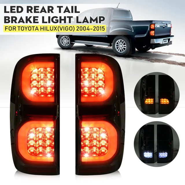 Pair Rear LED Tail Light Lamp Smoked For Toyota Hilux Vigo SR5 2004-2015