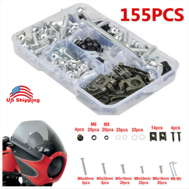 155pc Motorcycle Bike Shell Fairing Bolt Plate Screws Nut Stainless Steel Thread