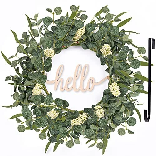 20” Eucalyptus Wreath for Front Door Outside,Green Wreaths Greenery Porch