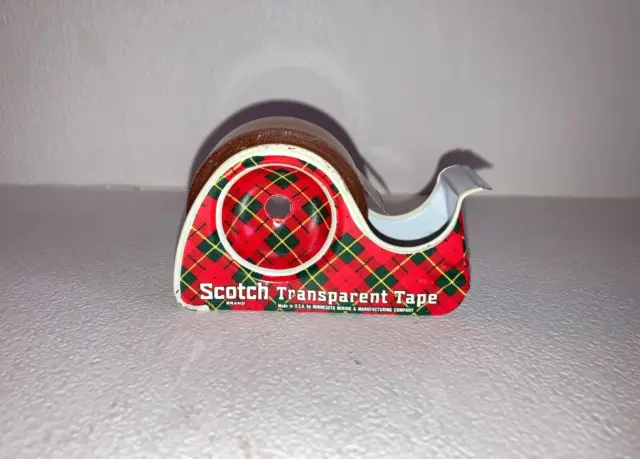 1950’s Vintage 3M Scotch Brand Red Plaid Metal Tin Dispenser  For 1/2” Wide Tape
