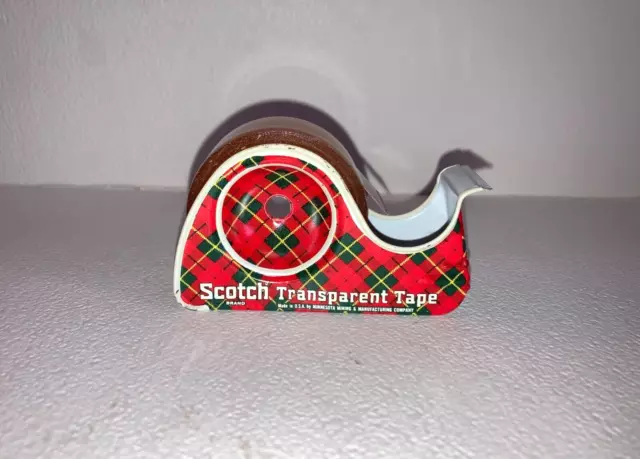 1950’s Vintage 3M Scotch Brand Red Plaid Metal Tin Dispenser  For 1/2” Wide Tape