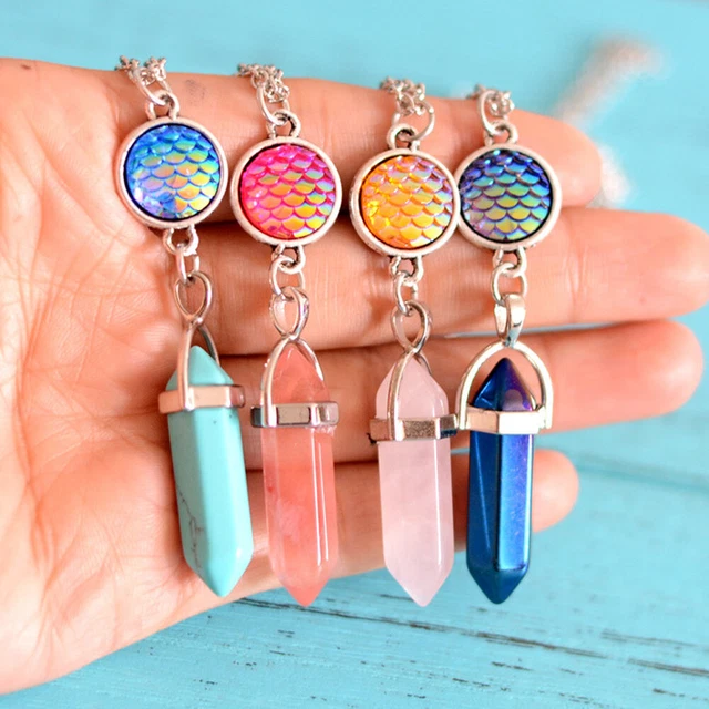 Natural Gemstone Necklace Chakra Stone Pendant Energy Healing Crystal with Chain 5