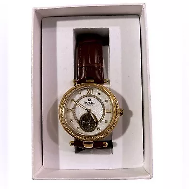 Reloj Empress Stella Nuevo con Etiquetas Automático Semi-Esqueleto MOP Banda de Cuero