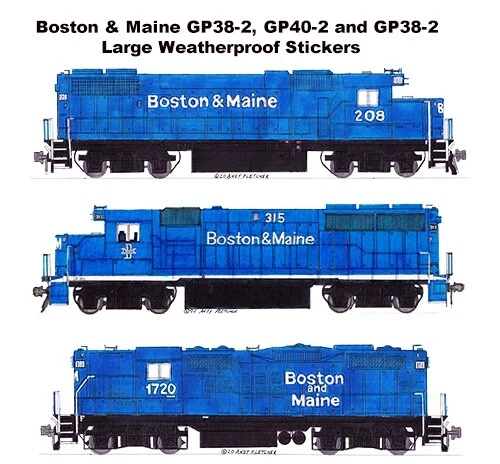 Boston & Maine GP38-2, GP40-2, GP9. 3  Large 2.5"x8-9" Stickers Andy Fletcher