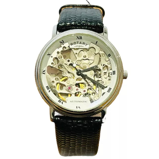 Rotary Watch Mens Skeleton Automatic Mechanical 21 Jewels WORKING