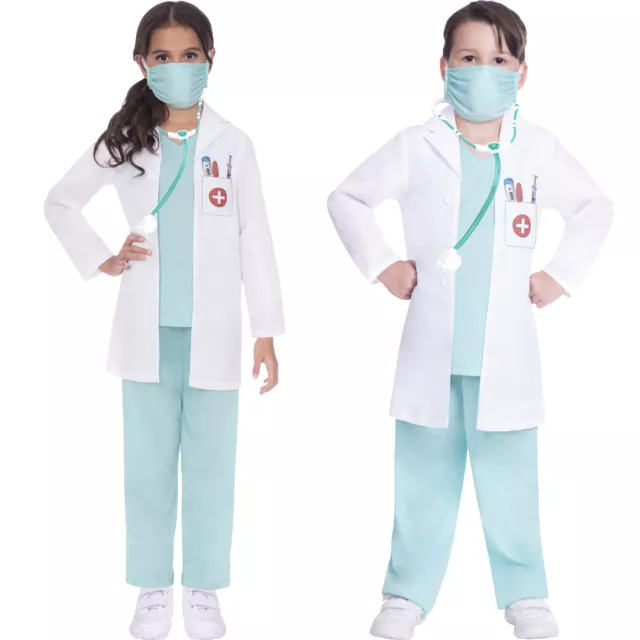 Childs Doctor Dr Nurse Fancy Dress Costume Scrubs Uniform Girls Boys Kids