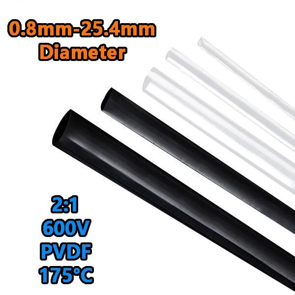 PVDF Tubo termoretraibile 2:1 Maniche termoretraibili 175°C da 0,5 mm a 40 mm diametro
