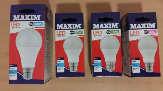 Maxim LED GLS Bulbs 6w 10w 16w BC B22 ES E27 Day Light White 6500K  40w 60w 100w