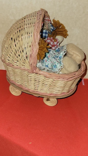 vintage wicker baby doll stroller And Doll