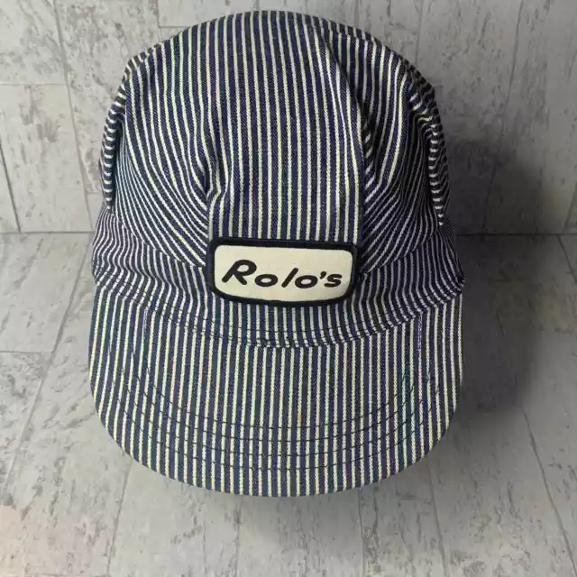 Rolo's Train Cap Hat Mens Blue Striped Snapback Railroad Engineer Adjustable