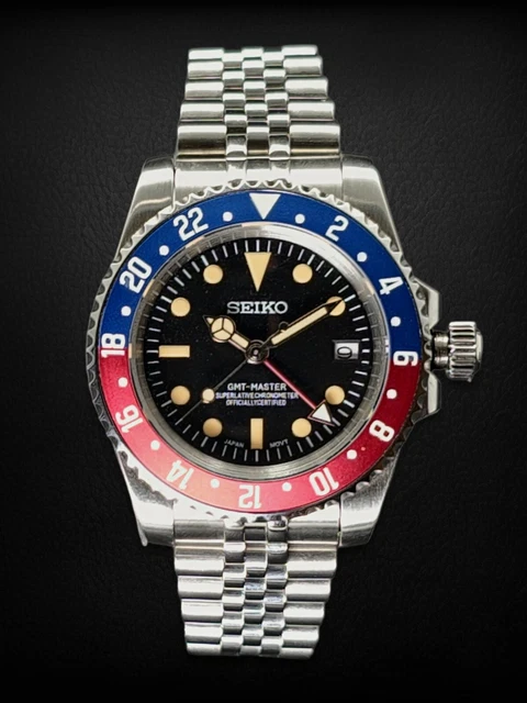 Orologio Vintage Cassa 40mm GMT  Automatico Gmt Nh34 Seiko. 2 Cinturini. Nuovo.