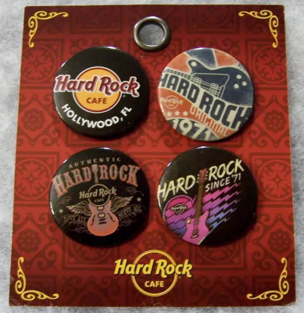 Hard Rock Cafe Hollywood Fl 4 Pack Of Different Buttons - New