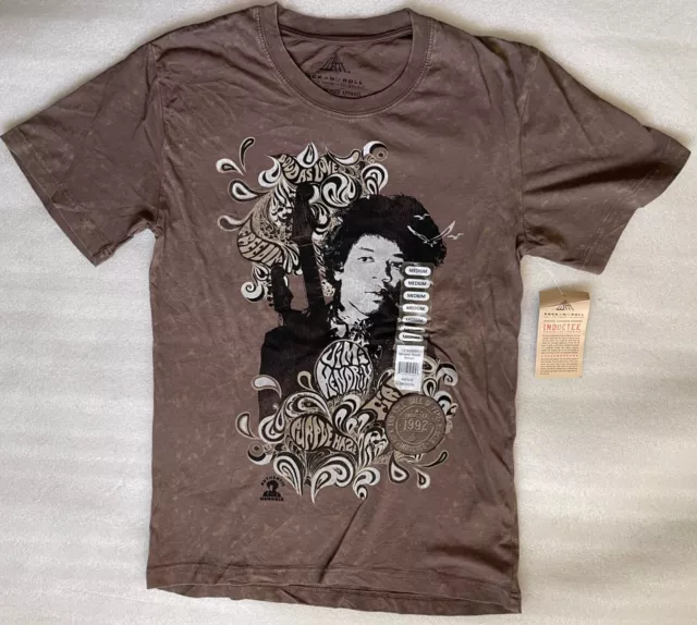 JIMI HENDRIX Rock & Roll Hall of Fame Inductee Museum Brown Tee, Men's M, New