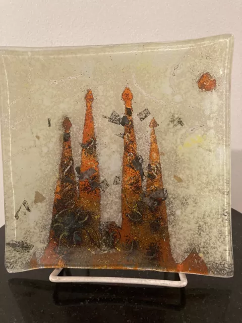 Art Glass Plate Trinket Dish La Sagrada Familia Gaudi Cathedral Barcelona Spain