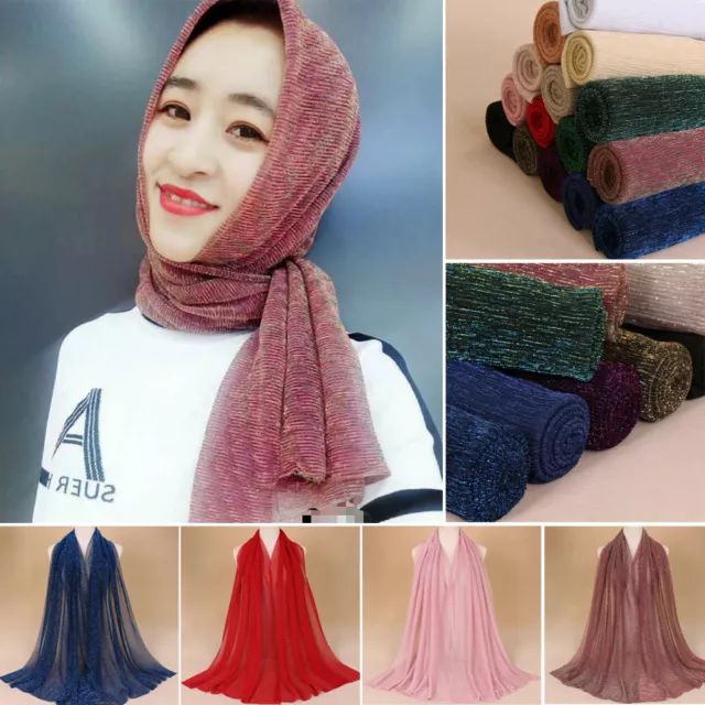 Muslim Women Long Scarf Hijab Shawl Wrap Glitter Headscarf Stole Scarves Islamic