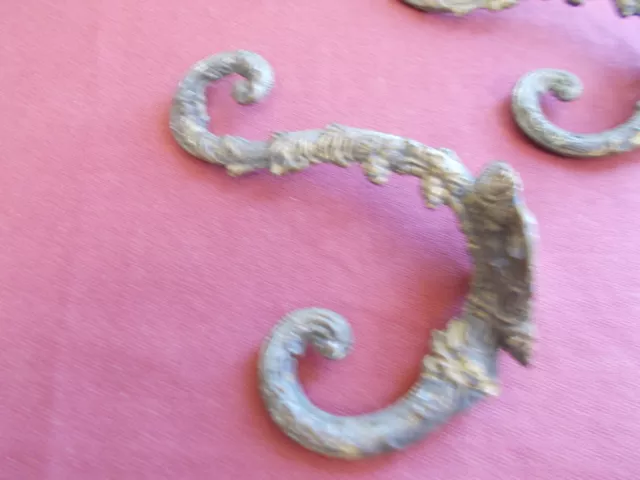 Vintage Pair Brass Coat Hat Hooks Farm House Ornate Wall Mount 3