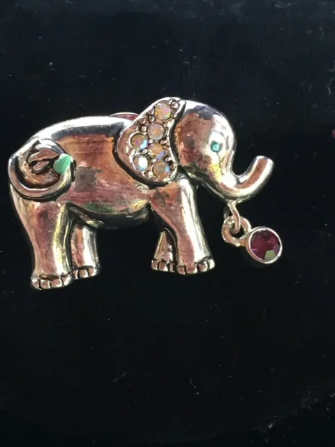 Antique Green, Aroura, & Amethyst Enameled Elephant Lapel Pin