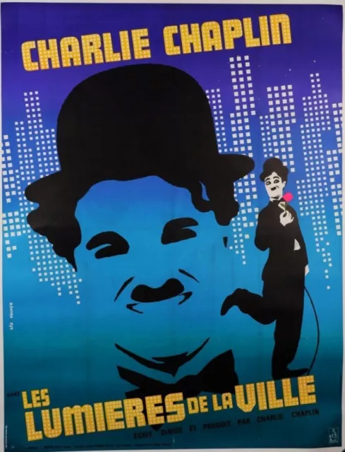 Original Vintage French Movie Poster "City Lights" Charlie Chaplin later ed. 60'