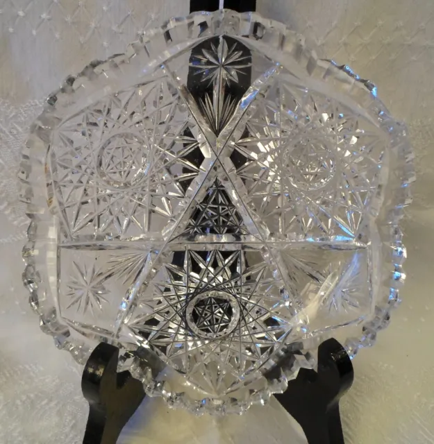 Antique American Brilliant Period Cut Glass Crystal Bowl 6" Stars Sawtooth Edge