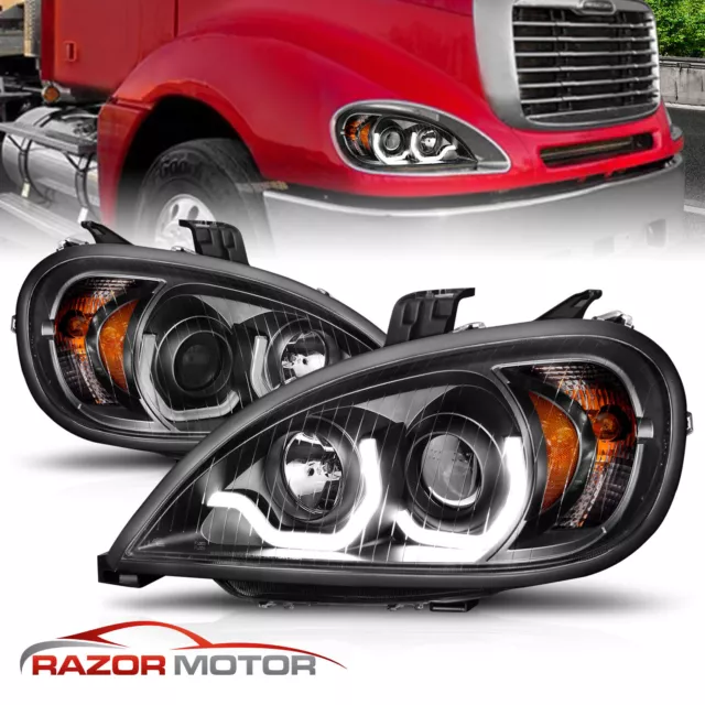 2005-2020 For Black Projector LED Bar Style Headlight Pair Freightliner Columbia