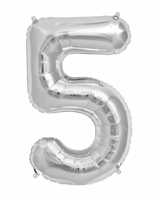 Silver Foil Balloon 5 Number Birthday Age Party Wedding Inflatable Banner Decor