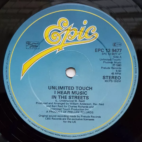 Unlimited Touch - I Hear Music In The Streets (12", Single)