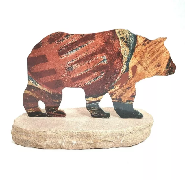 Southwestern Bear Enameled Metal on Sandstone Sculpture Metal on Rock Small
