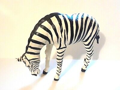 Vintage Leather Zebra Hand Painted Grazing African Animal Large