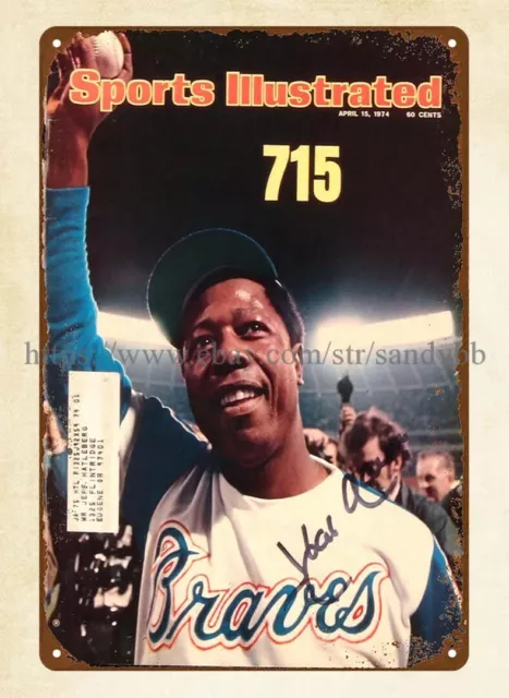 baseball Hank Aaron 1974 sports magazine cover metal tin sign plaque wall art