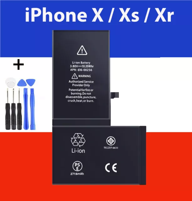 BATTERIE INTERNE NEUVE 0 CYCLE POUR IPHONE  X  XR  XS  11 + Outils + Adhesif