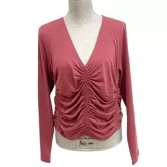 Bar Iii Women Long Sleeve Rouged V Neck Top Xl Nwot