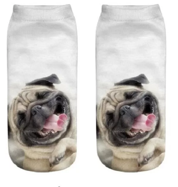 Furever Gifts Assorted Pug Dog Unisex Trainer Socks One Size Polyester 1 Pair