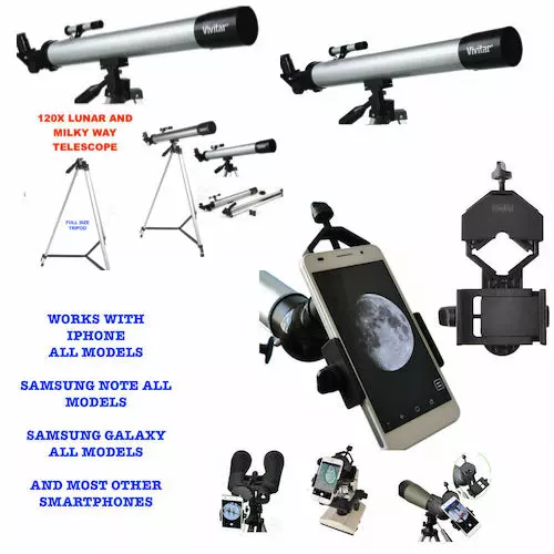 120X Telescope Full 57" Tripod Lunar And For Star Observation + Smartphone Mount