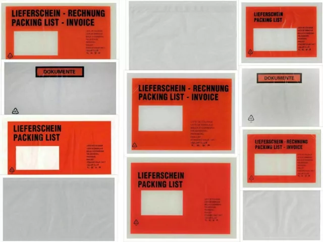 Lieferscheintaschen Begleitpapiertaschen Dokumententaschen DIN Lang C4 / C5 / C6