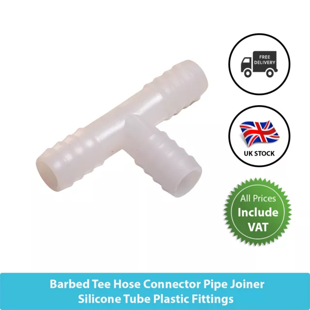 Barbed Tee Hose Connector Pipe Joiner Plastic Fittings Silicone Tube Water Air