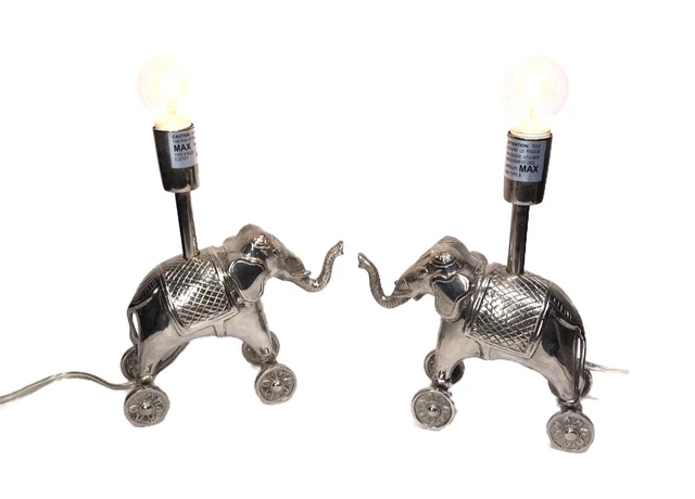 Pottery Barn Kids Elephant Lamps Set of 2 Silver Nursery PBK Light Table Dresser