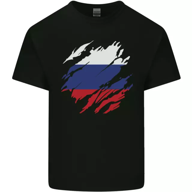 Torn Russia Flag Russian Day Football Mens Cotton T-Shirt Tee Top