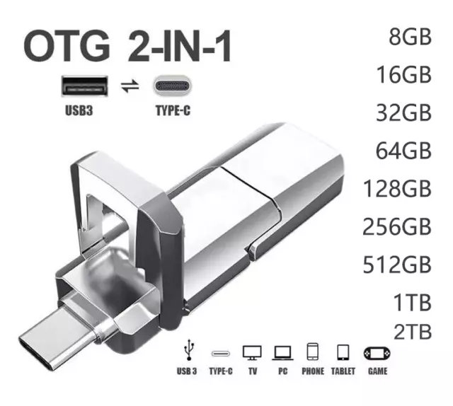 8GB~2TB 2in1 OTG USB 3.0 Flash Drive Memory Stick Typ C Disk für Samsung Android