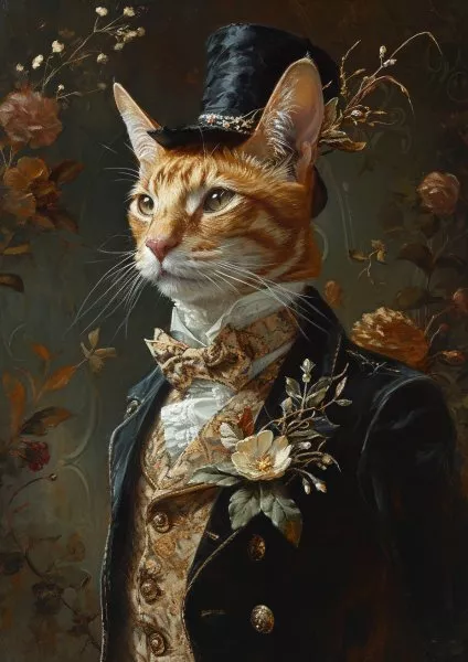 Orange Tabby Cat Victorian Regal Gentleman Portrait Fine Art Giclee Print J32