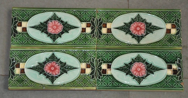 4 Pc Vintage Flower  Embossed Colorful Ceramic Tiles,Japan