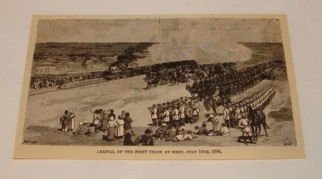 1887 Rivista Incisione ~ Arrival Di Il Primo Treno Presso Merv