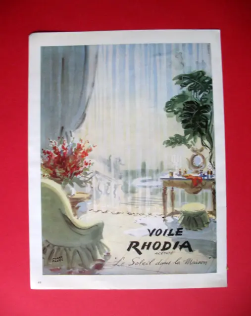 Publicite De Presse Rhodia Voile Acetate Rideaux Illustration Pages Ad 1949