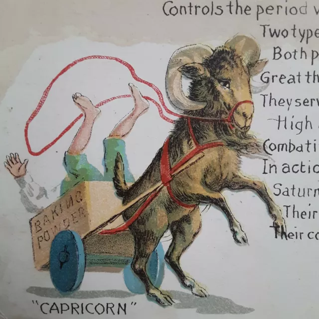 Capricorn Vintage Horoscope Postcard. Ram Pulling Cart Dog Barking. Astrology
