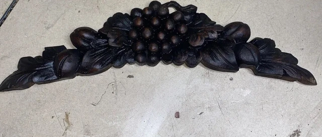 Fruit leaf crowned wood carving pediment - Antique French architectural salvage